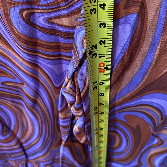 Zara Purple Orange Swirl 70s Retro Silky Straight Leg Pants Women's size Small - Picture 10 of 11